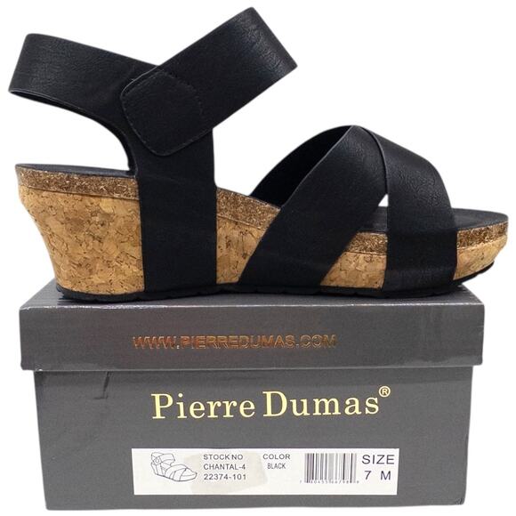 Pierre Dumas Women's Chantal 4 Wedge Sandal Black Silver Size 7 - Picture 1 of 8